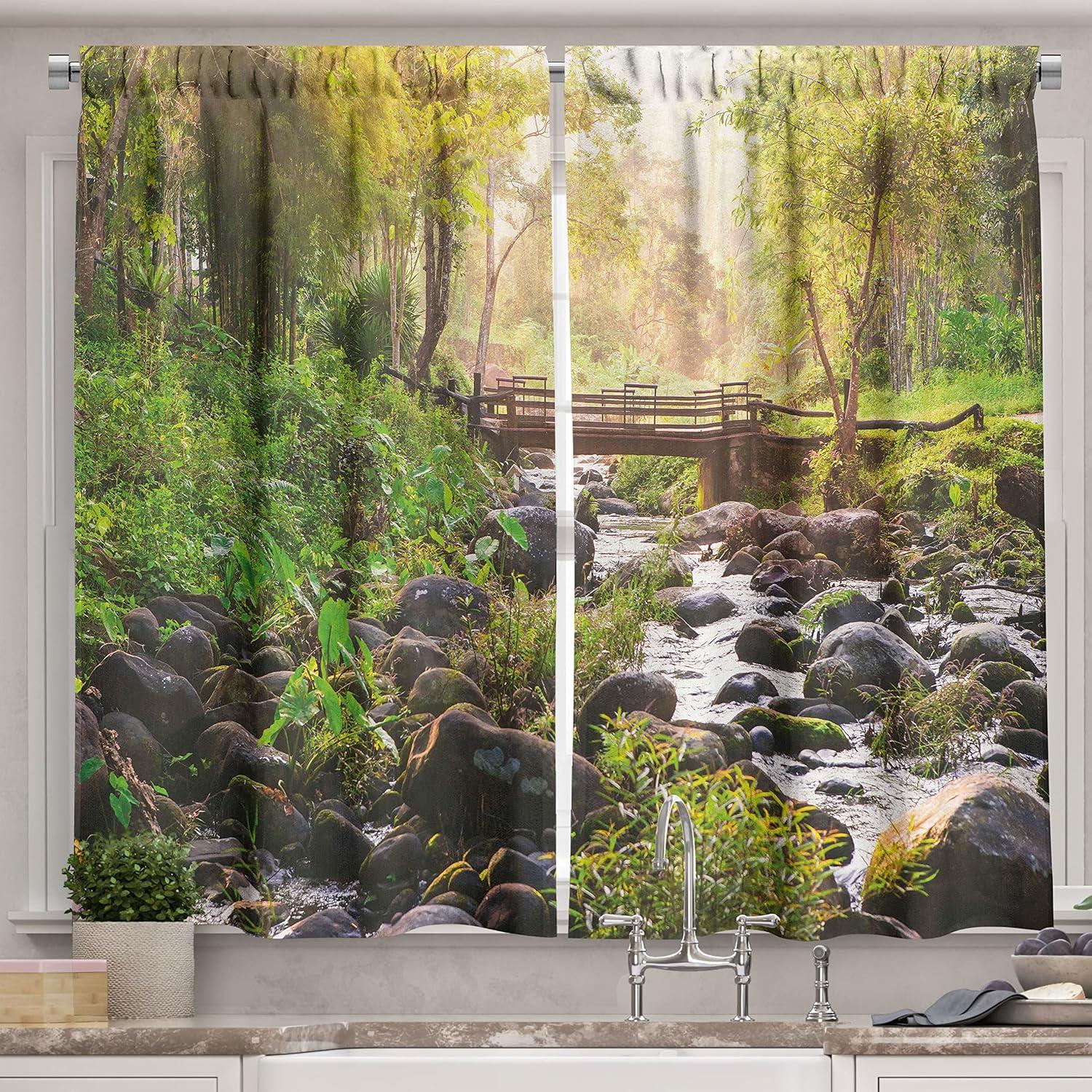 imageAmbesonne Red Kitchen Curtains Cartoon Style Motorcycle Bike Illustration on The White Background Design Print Window Drapes 2 Panel Set for Kitchen Cafe Decor 55 X 39 Black RubyBrown Green