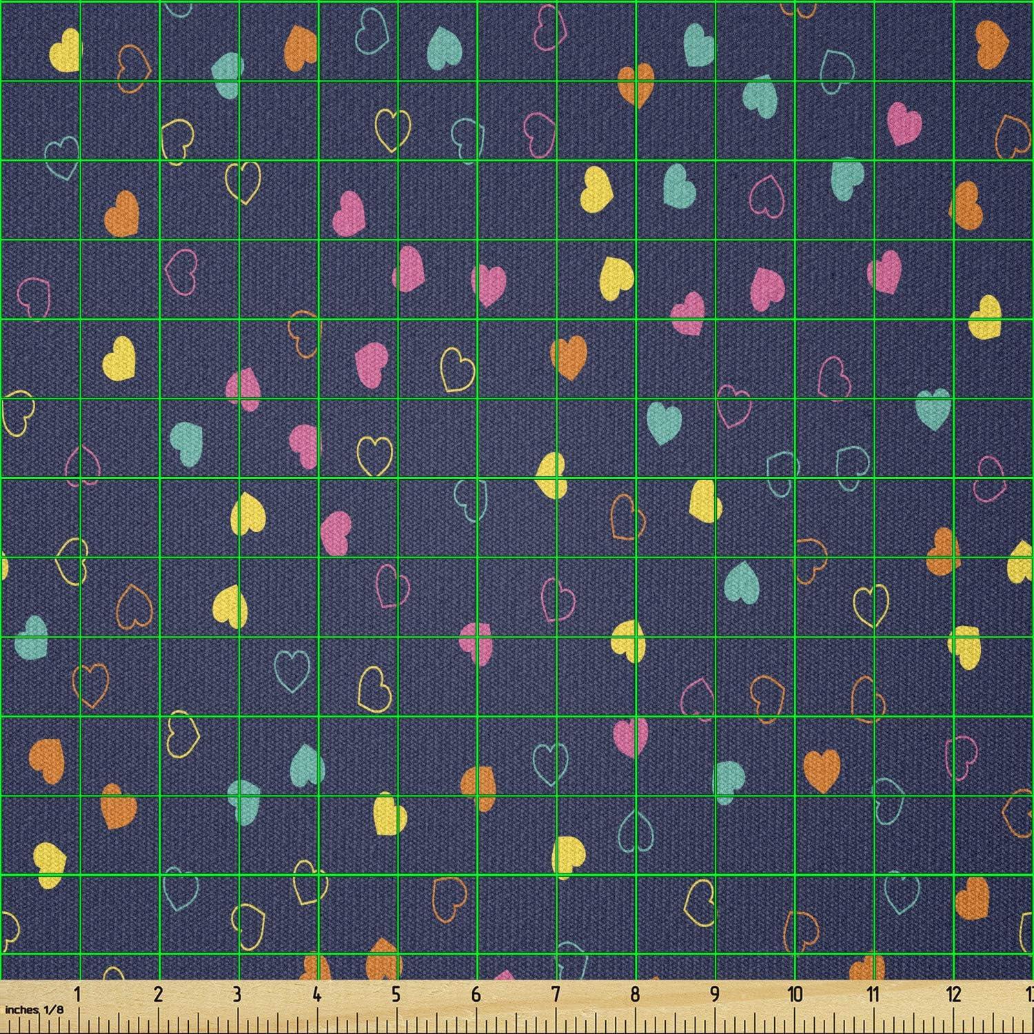 imageAmbesonne Romantic Fabric by The Yard Little Heart Shapes in Colorful Celebration Valentines Day Themed Pattern Stretch Knit Fabric for Clothing Sewing and Arts Crafts 1 Yard Indigo Multicolor