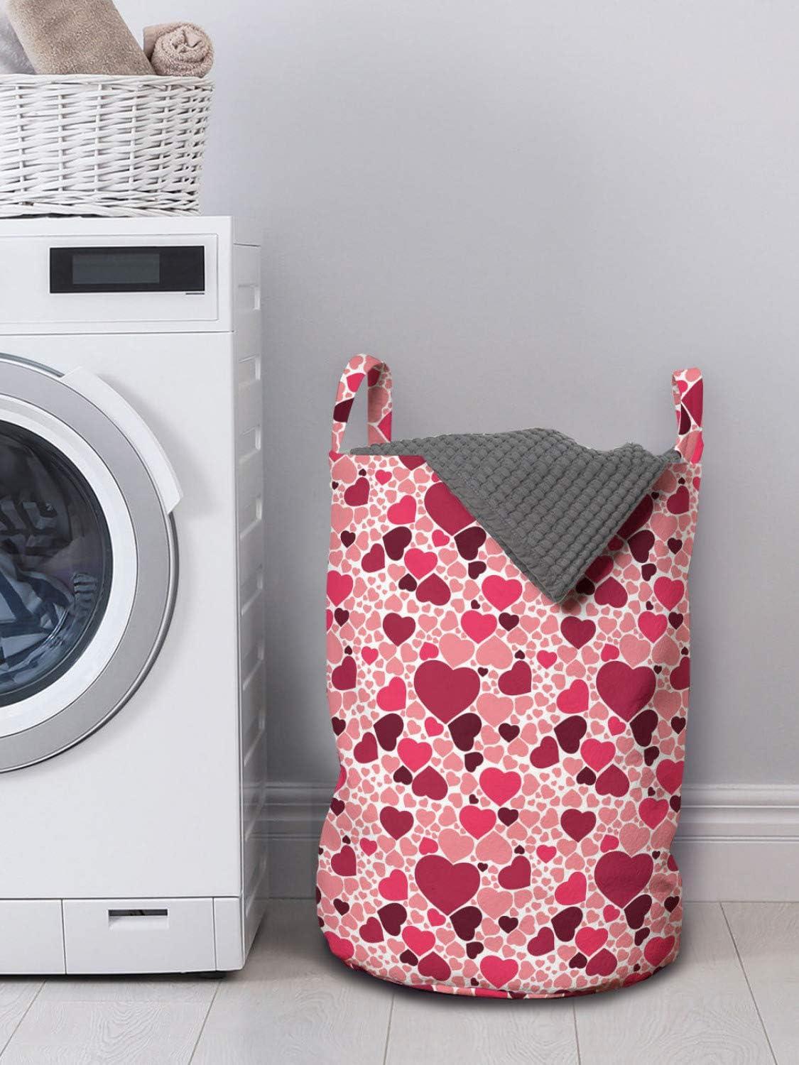imageAmbesonne Romantic Laundry Bag Valentines Day Pattern with Heart Shapes in Gradient Pastel Love Hamper Basket with Handles Drawstring Closure for Laundromats 13 x 19 Coral Maroon and Magenta