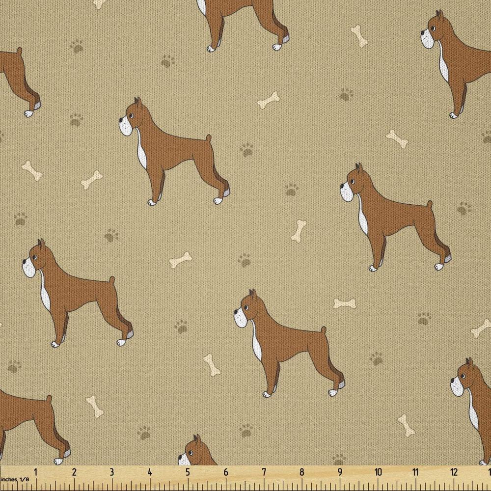 imageAmbesonne Boxer Dog Fabric by The Yard Cartoon Purebred Dogs Paw Prints and Bones Microfiber Fabric for Arts and Crafts Textiles amp Decor 1 Yard Brown CaramelBrown Caramel