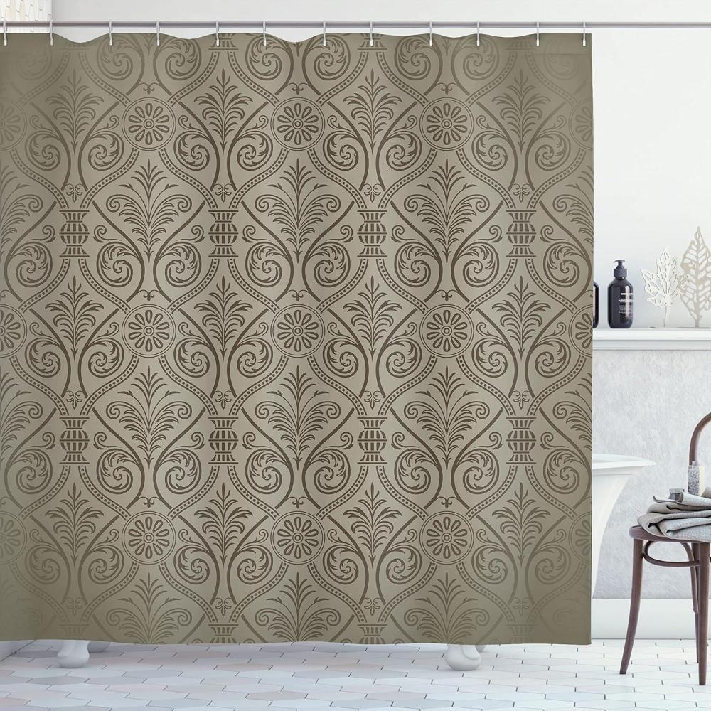 imageAmbesonne Cartoon Shower Curtain Forest Secret Swing Old Tree Curly Half Moon Shaped Lamps Butterflies Print Cloth Fabric Bathroom Decor Set with Hooks 69 W x 75 L Brown KhakiDusk Umber