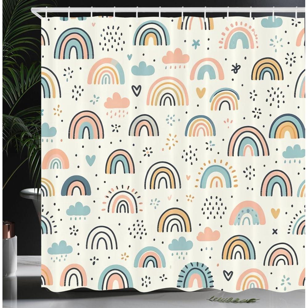 imageAmbesonne Cartoon Stall Shower Curtain Happy Rubber Duck and Bubbles Pattern Theme Art Fabric Bathroom Decor Set with Hooks 36 W x 72 L Yellow AquaIvory Blush Soft Blue