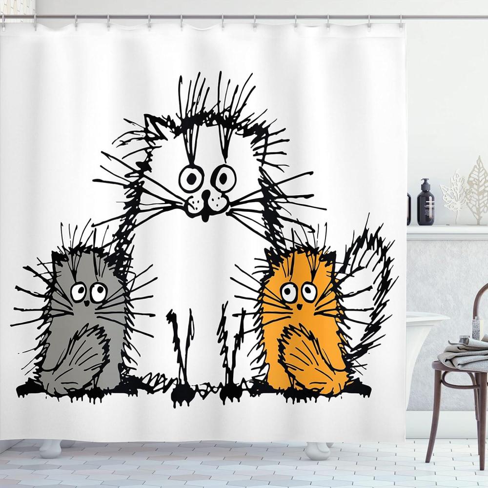 imageAmbesonne Cartoon Stall Shower Curtain Happy Rubber Duck and Bubbles Pattern Theme Art Fabric Bathroom Decor Set with Hooks 36 W x 72 L Yellow AquaOrange White Grey