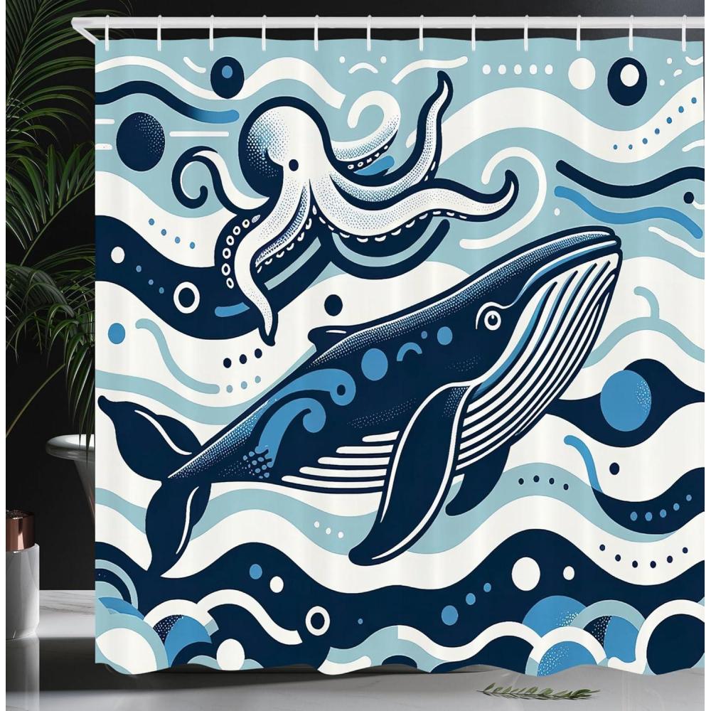 imageAmbesonne Cartoon Stall Shower Curtain Happy Rubber Duck and Bubbles Pattern Theme Art Fabric Bathroom Decor Set with Hooks 36 W x 72 L Yellow AquaSea Blue White
