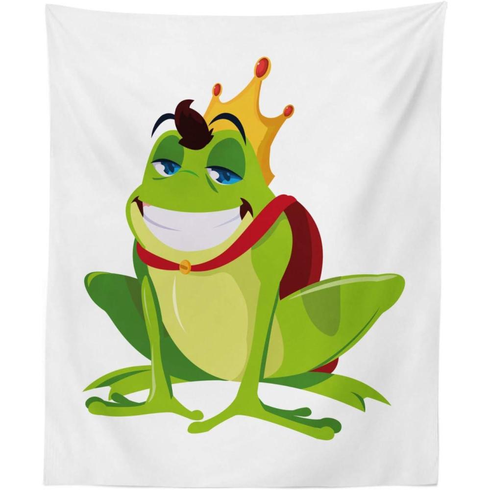 imageAmbesonne Crown Tapestry Cartoon Style Illustration of a Happy Smiling Character Prince Frog Fabric Wall Hanging Decor for Bedroom Living Room Dorm 23 X 28 Multicolor23 X 28
