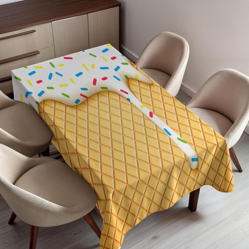imageAmbesonne Food Tablecloth Cartoon Like Image of and Melting Ice Cream Cones Colored Sprinkles Print Rectangular Table Cover for Dining Room Kitchen Decor 60 X 90 Yellow White