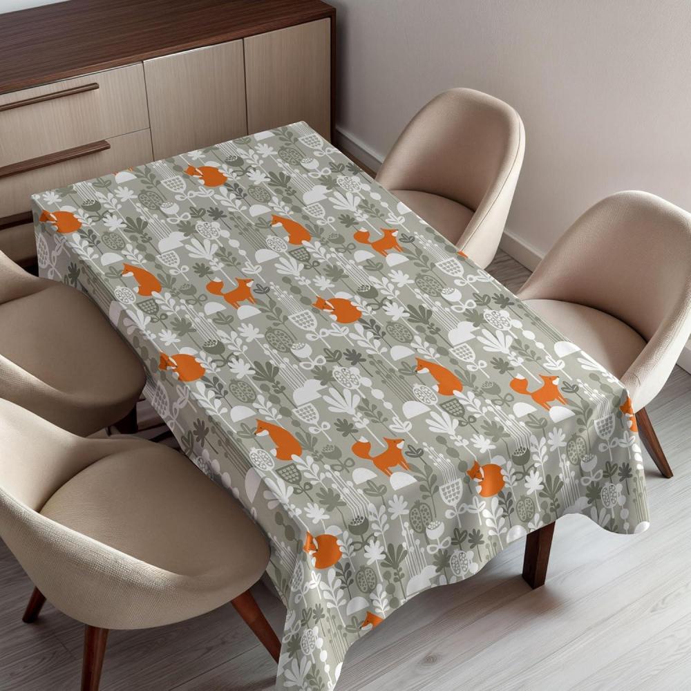 imageAmbesonne Fox Tablecloth Fox in The Winter Forest Abstract Cartoon Trees and Nature Animal Pattern Rectangular Table Cover for Dining Room Kitchen Decor 60 X 90 Green White