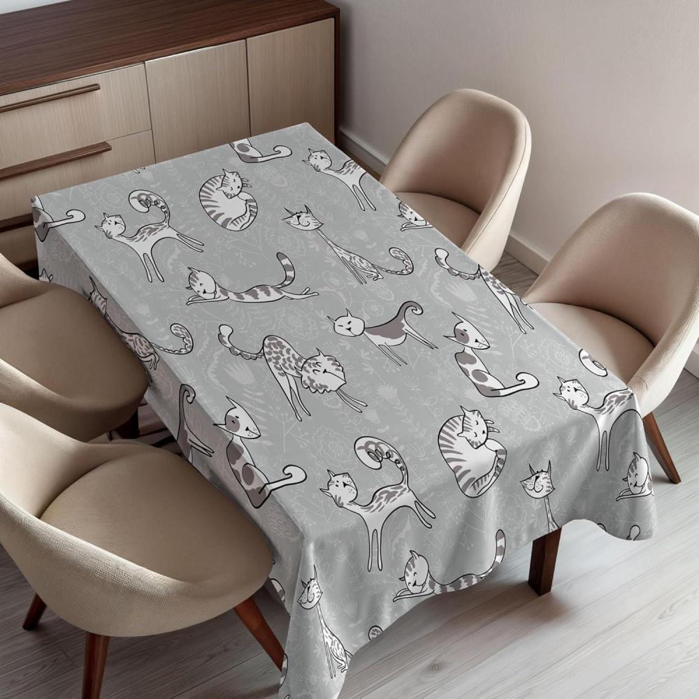 imageAmbesonne Grey Tablecloth Cats Posing Over Floral Background Feline Kitten Kitty Cartoon Art Prints Rectangular Table Cover for Dining Room Kitchen Decor 52 X 70 Grey