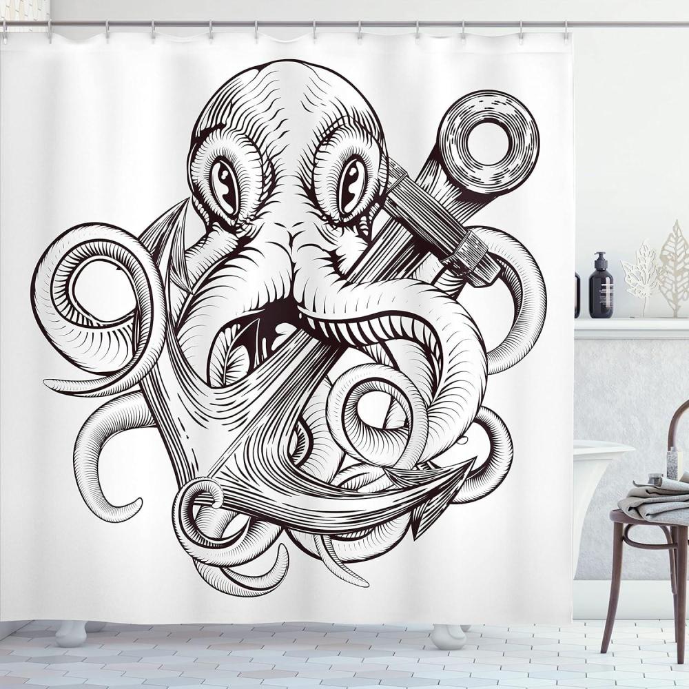 imageAmbesonne Halloween Shower Curtain Spiders Hanging from Their Traps Horror Inspired Design Grayscale Cartoon Cloth Fabric Bathroom Decor Set with Hooks 69 W x 70 L Charcoal Grey WhiteBrown and White
