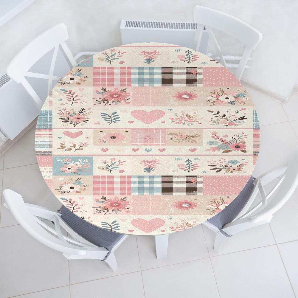 imageAmbesonne Ice Cream Fitted Round Tablecloth Delicate Pattern of Colorful Design Dots and Hearts on Plain Back Cartoon All Around Elastic Fabric Table Cover 40 44 Diameter Pink Blue ApricotBlush Beige Slate Blue