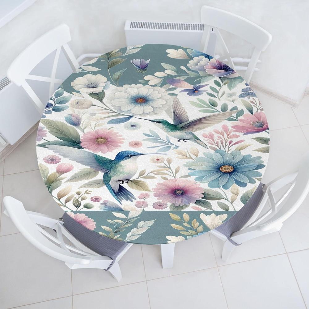 imageAmbesonne Ice Cream Fitted Round Tablecloth Delicate Pattern of Colorful Design Dots and Hearts on Plain Back Cartoon All Around Elastic Fabric Table Cover 40 44 Diameter Pink Blue ApricotDark Sea Green Blush Teal
