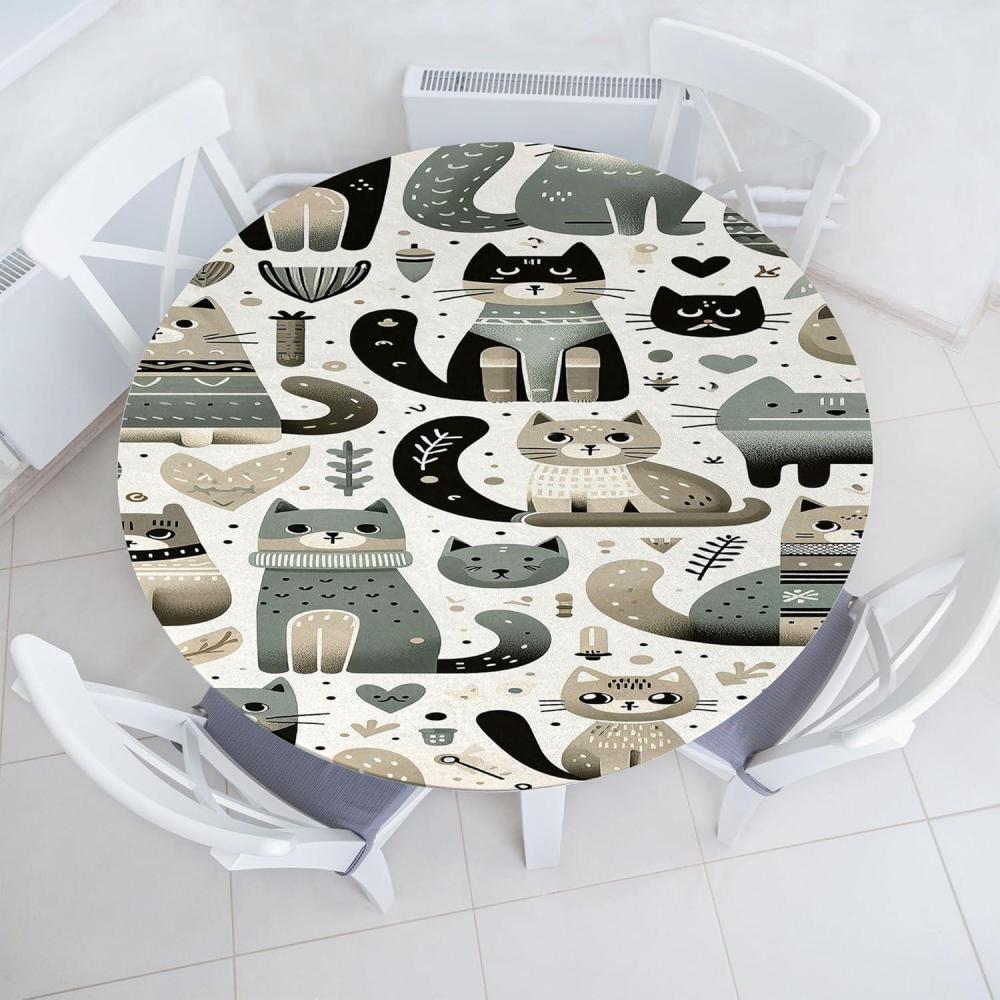 imageAmbesonne Ice Cream Fitted Round Tablecloth Delicate Pattern of Colorful Design Dots and Hearts on Plain Back Cartoon All Around Elastic Fabric Table Cover 40 44 Diameter Pink Blue ApricotPale Teal Pale Khaki Grey