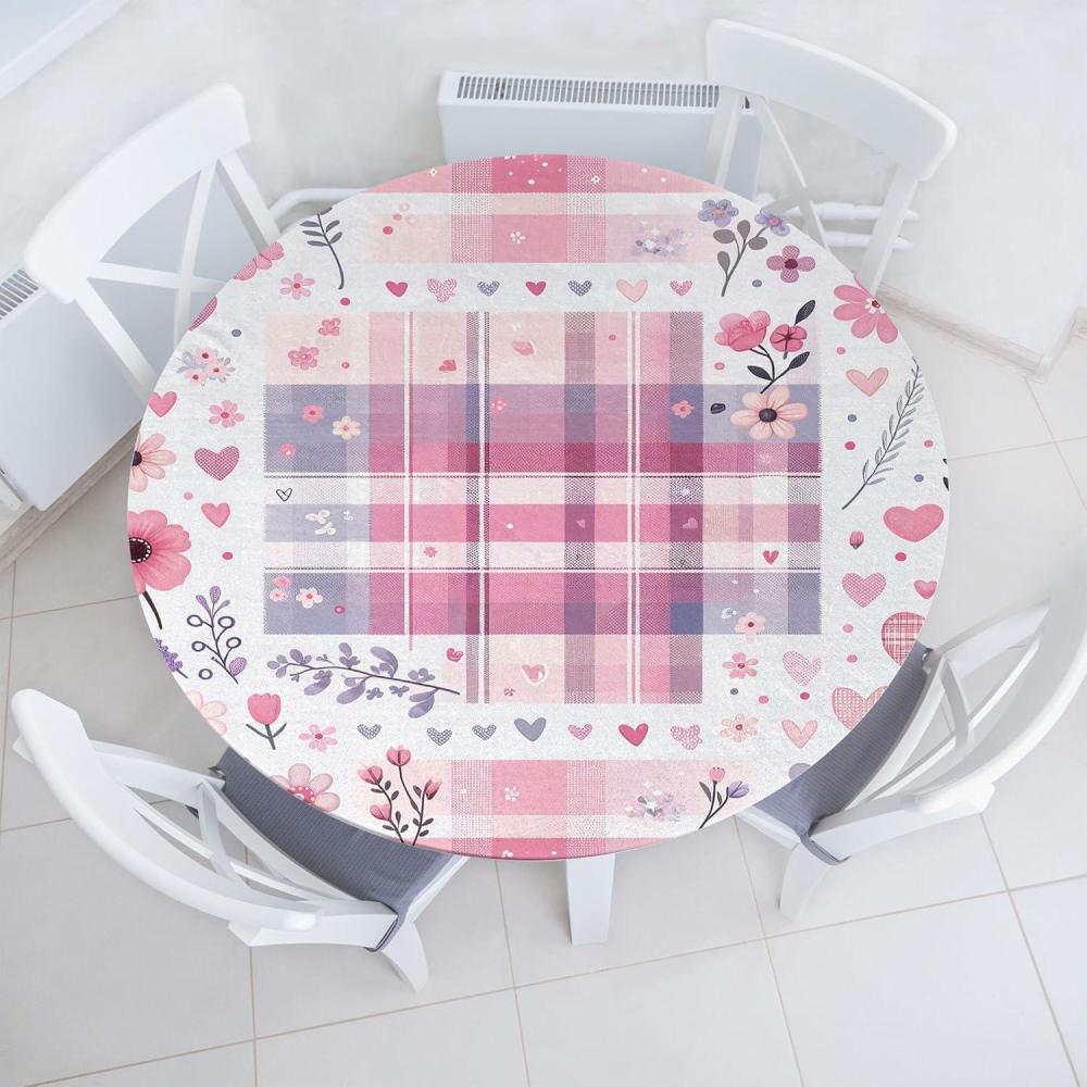 imageAmbesonne Ice Cream Fitted Round Tablecloth Delicate Pattern of Colorful Design Dots and Hearts on Plain Back Cartoon All Around Elastic Fabric Table Cover 40 44 Diameter Pink Blue ApricotPink White Purple Grey