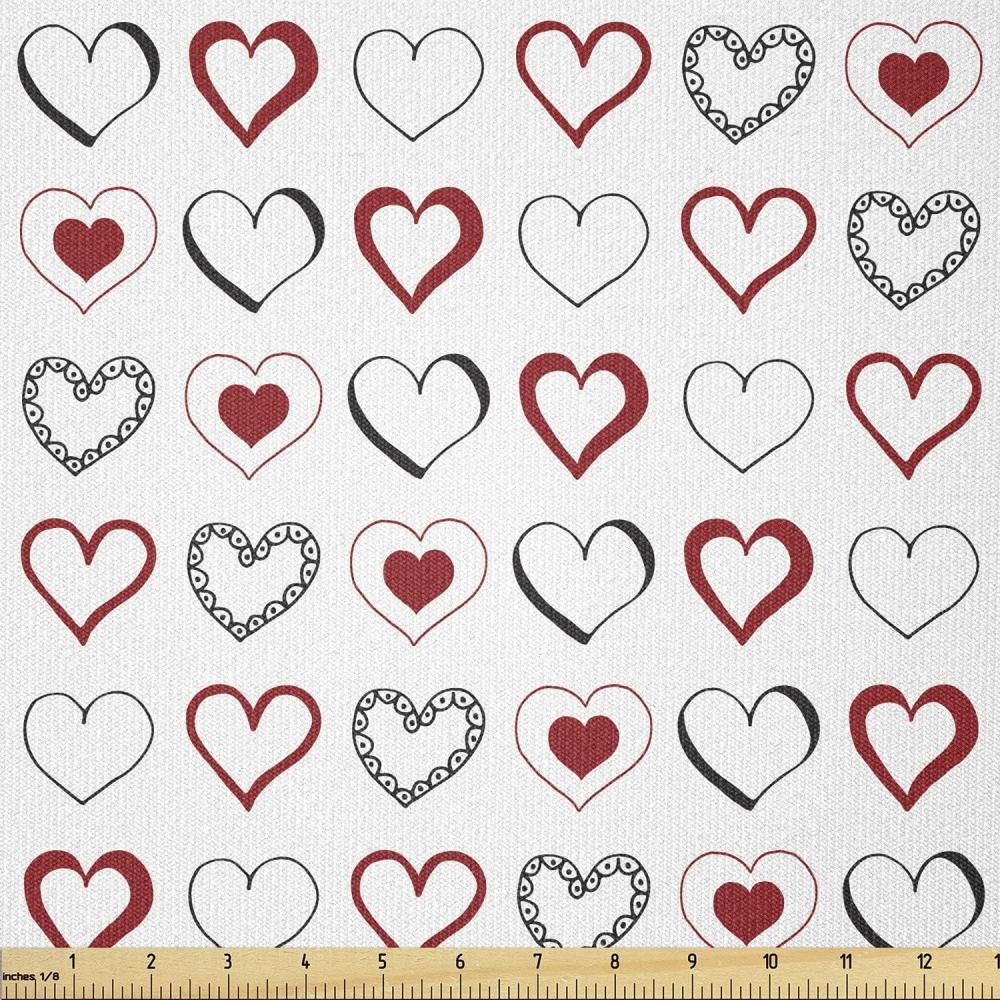 imageAmbesonne Love Fabric by The Yard Hand Drawn Style Doodle Hearts Valentines Day Romance Hipster Modern Pattern Stretch Knit Fabric for Clothing Sewing and Arts Crafts 1 Yard Ruby Black WhiteRuby Black White