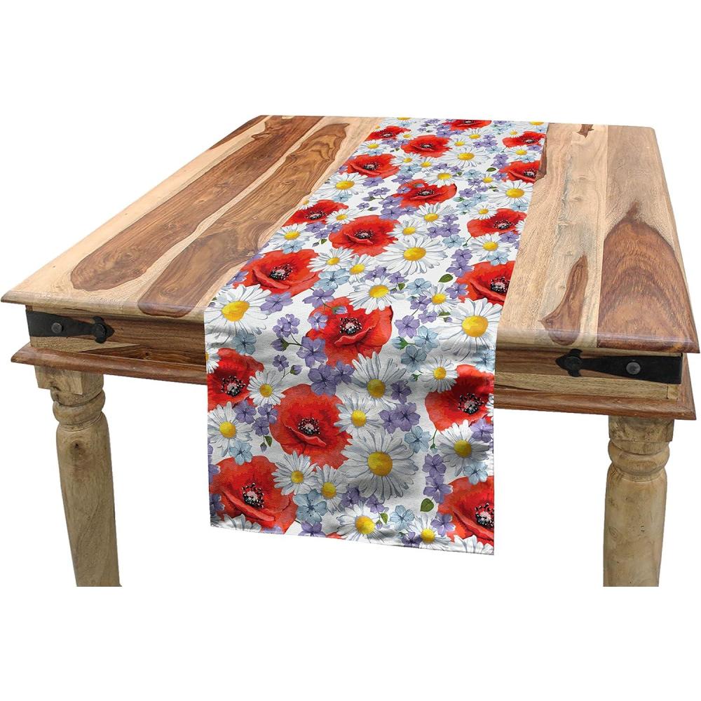 imageAmbesonne Love Table Runner Pattern Valentines Day with Flowers and Butterfly Holiday Love Antiquity Vintage Rectangle Scarf for Dining Room Kitchen Table Setting Decor 12 X 72 Beige Brown RedScarlet White and Lavender