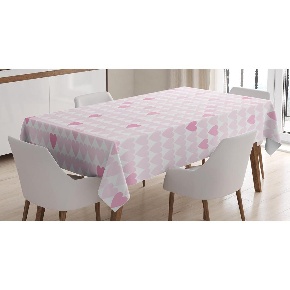 imageAmbesonne Love Tablecloth Pattern of Hearts and Romantic Wedding Theme Celebration Valentines Rectangular Table Cover for Dining Room Kitchen Decor 60 X 84 Pink WhitePink White