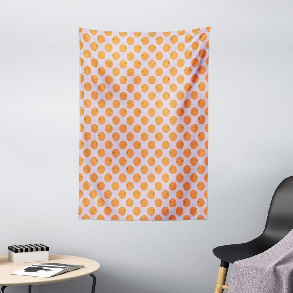 imageAmbesonne Orange Tapestry Cartoon Citrus Fruit on Polka Dots Pattern Wall Hanging for Bedroom Living Room Dorm Decor 60 X 80 Pale Pink Apricot40 X 60