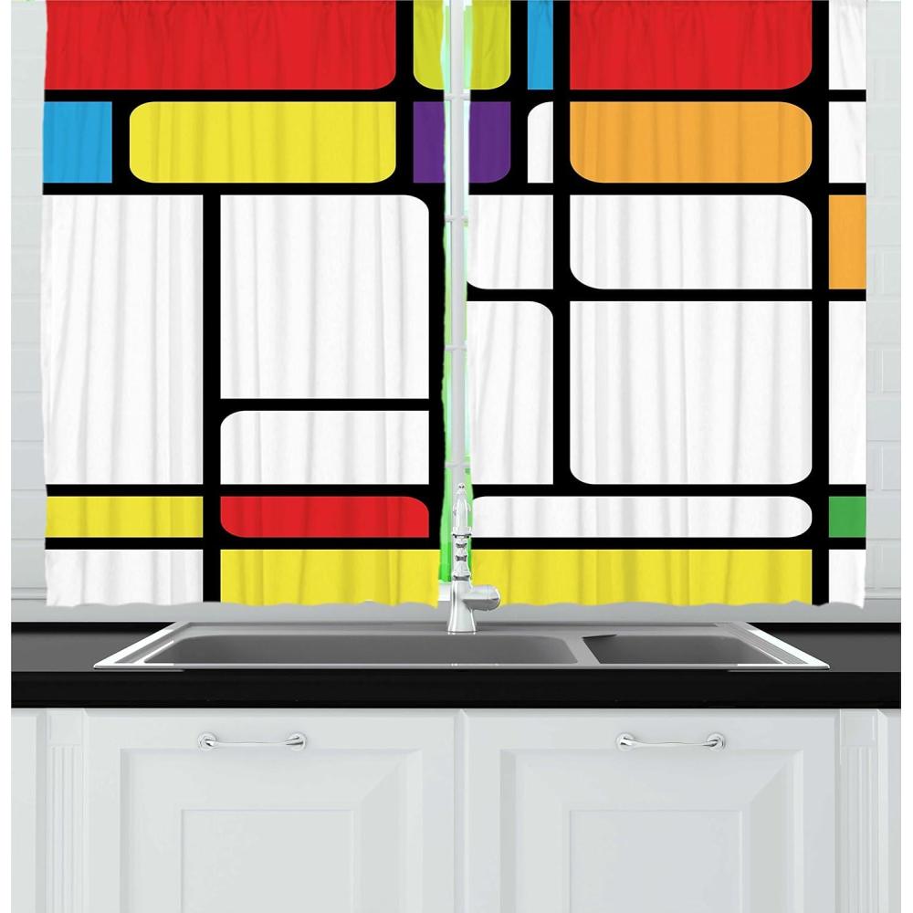 imageAmbesonne Red Kitchen Curtains Cartoon Style Motorcycle Bike Illustration on The White Background Design Print Window Drapes 2 Panel Set for Kitchen Cafe Decor 55 X 39 Black RubyYellow White