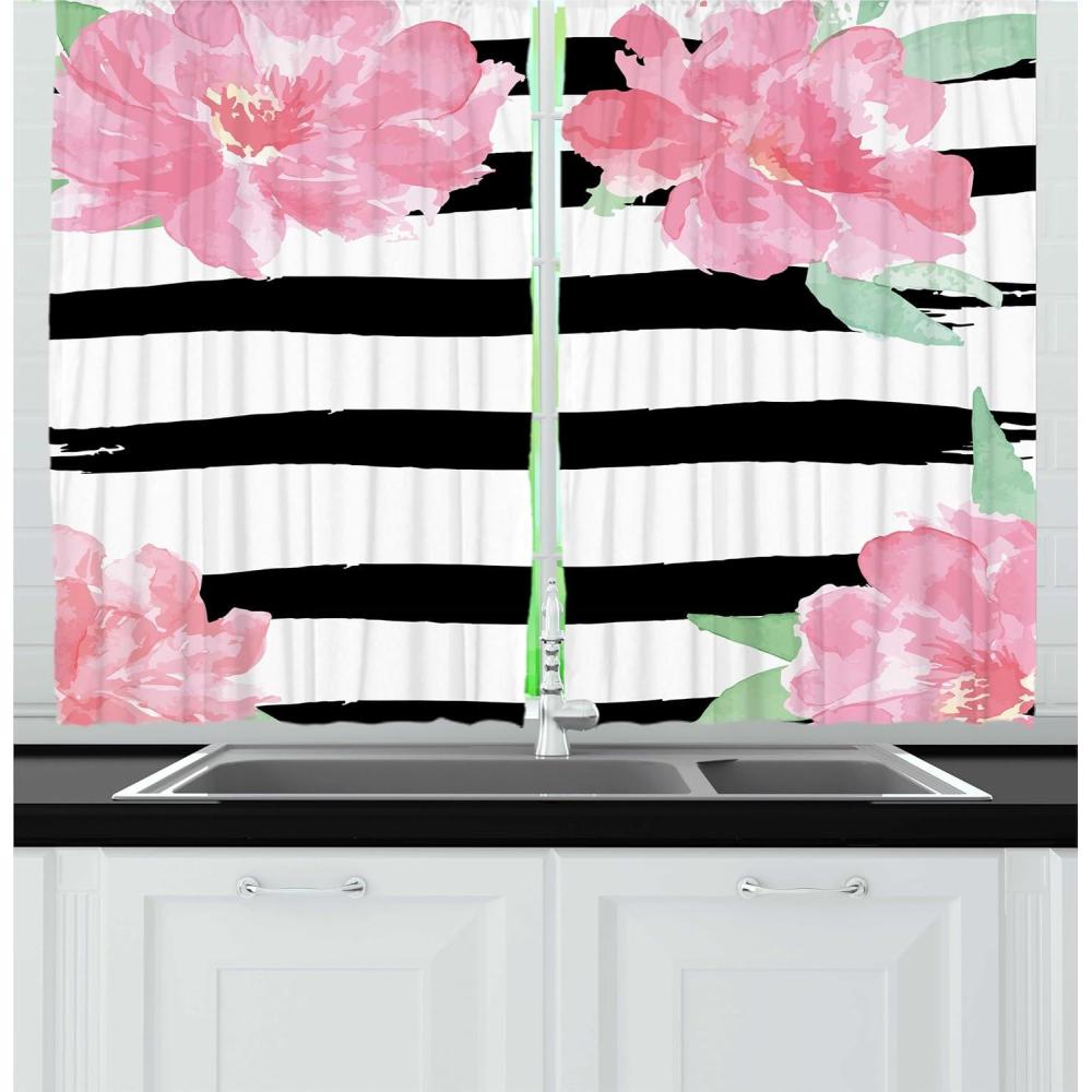 imageAmbesonne Red Kitchen Curtains Cartoon Style Motorcycle Bike Illustration on The White Background Design Print Window Drapes 2 Panel Set for Kitchen Cafe Decor 55 X 39 Black RubyPink White