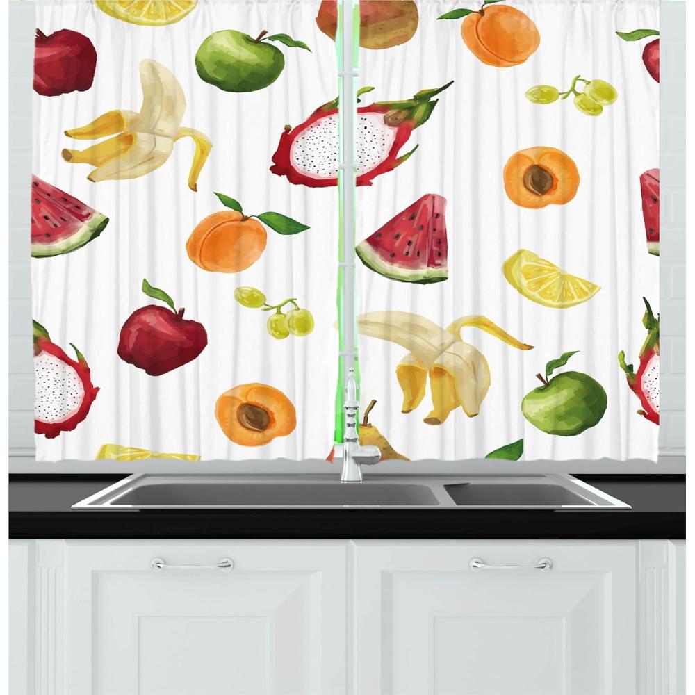 imageAmbesonne Red Kitchen Curtains Cartoon Style Motorcycle Bike Illustration on The White Background Design Print Window Drapes 2 Panel Set for Kitchen Cafe Decor 55 X 39 Black RubyWhite Marigold