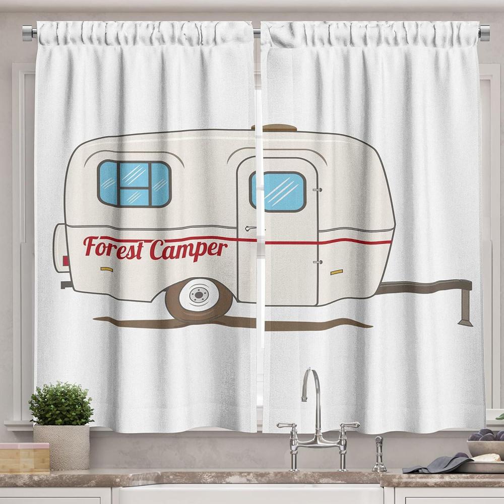 imageAmbesonne Red Kitchen Curtains Cartoon Style Motorcycle Bike Illustration on The White Background Design Print Window Drapes 2 Panel Set for Kitchen Cafe Decor 55 X 39 Black RubyBeige
