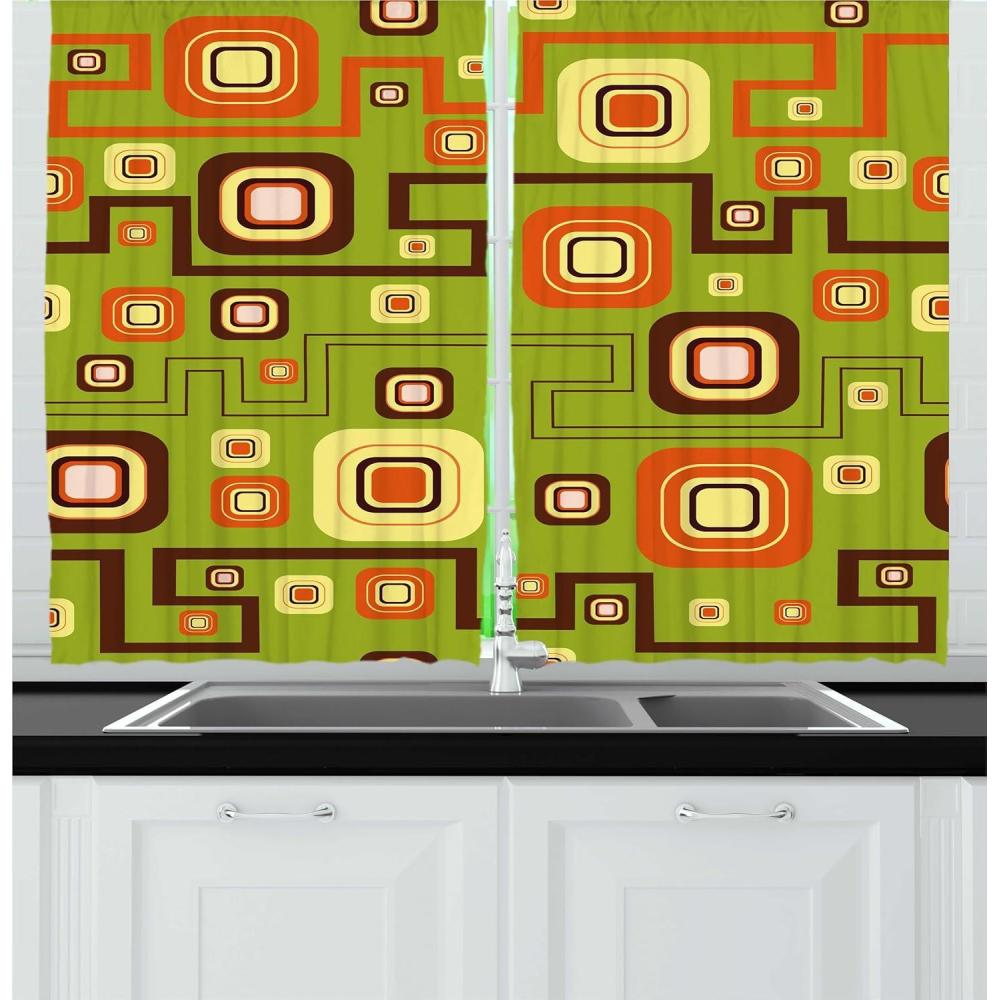imageAmbesonne Red Kitchen Curtains Cartoon Style Motorcycle Bike Illustration on The White Background Design Print Window Drapes 2 Panel Set for Kitchen Cafe Decor 55 X 39 Black RubyGreen Fern