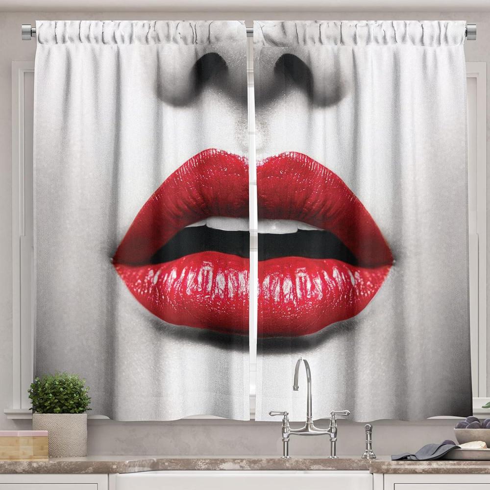 imageAmbesonne Red Kitchen Curtains Cartoon Style Motorcycle Bike Illustration on The White Background Design Print Window Drapes 2 Panel Set for Kitchen Cafe Decor 55 X 39 Black RubyGrey Scarlet