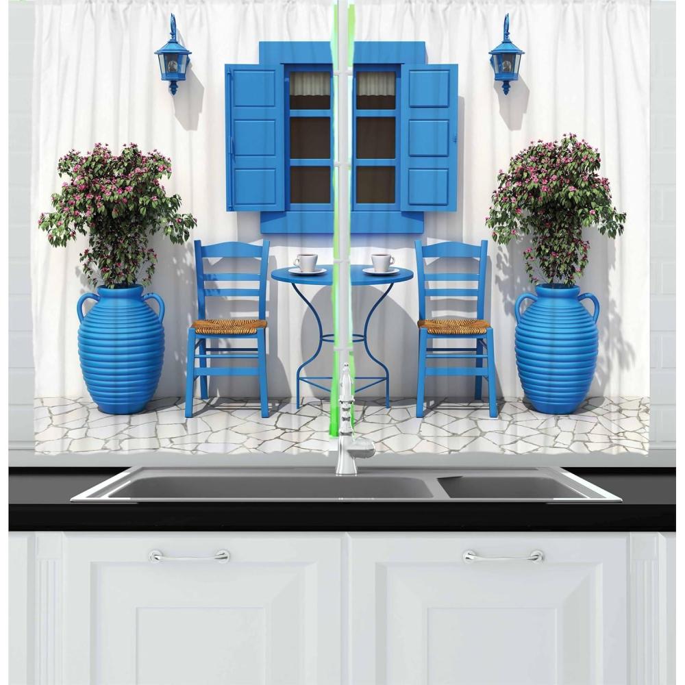 imageAmbesonne Red Kitchen Curtains Cartoon Style Motorcycle Bike Illustration on The White Background Design Print Window Drapes 2 Panel Set for Kitchen Cafe Decor 55 X 39 Black RubyGrey Blue