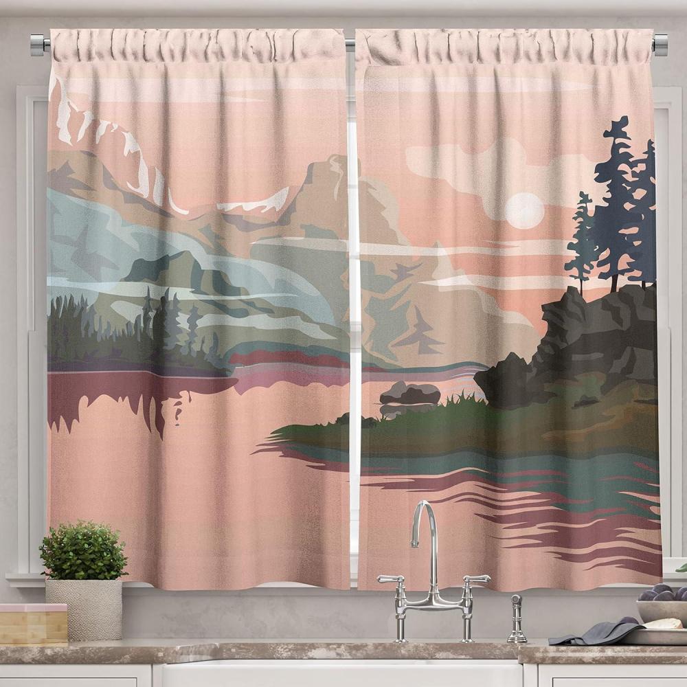 imageAmbesonne Red Kitchen Curtains Cartoon Style Motorcycle Bike Illustration on The White Background Design Print Window Drapes 2 Panel Set for Kitchen Cafe Decor 55 X 39 Black RubyOlive Green