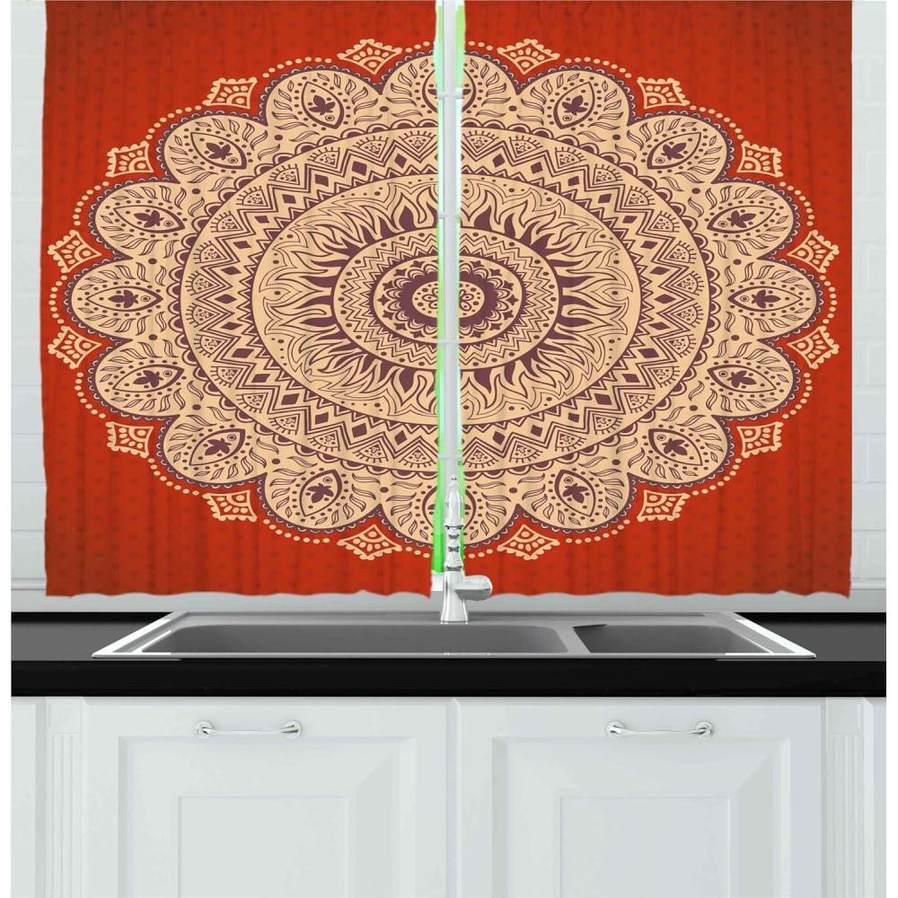 imageAmbesonne Red Kitchen Curtains Cartoon Style Motorcycle Bike Illustration on The White Background Design Print Window Drapes 2 Panel Set for Kitchen Cafe Decor 55 X 39 Black RubyOrange Tan