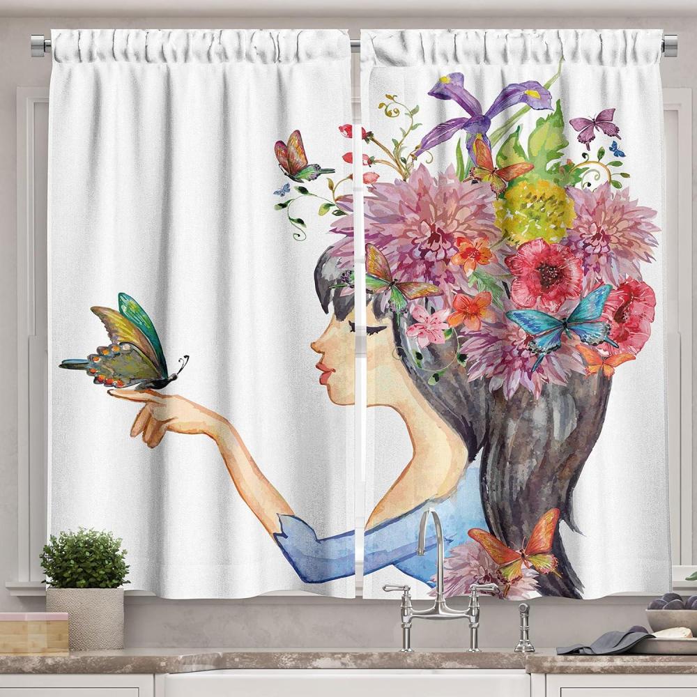 imageAmbesonne Red Kitchen Curtains Cartoon Style Motorcycle Bike Illustration on The White Background Design Print Window Drapes 2 Panel Set for Kitchen Cafe Decor 55 X 39 Black RubyPink Blue