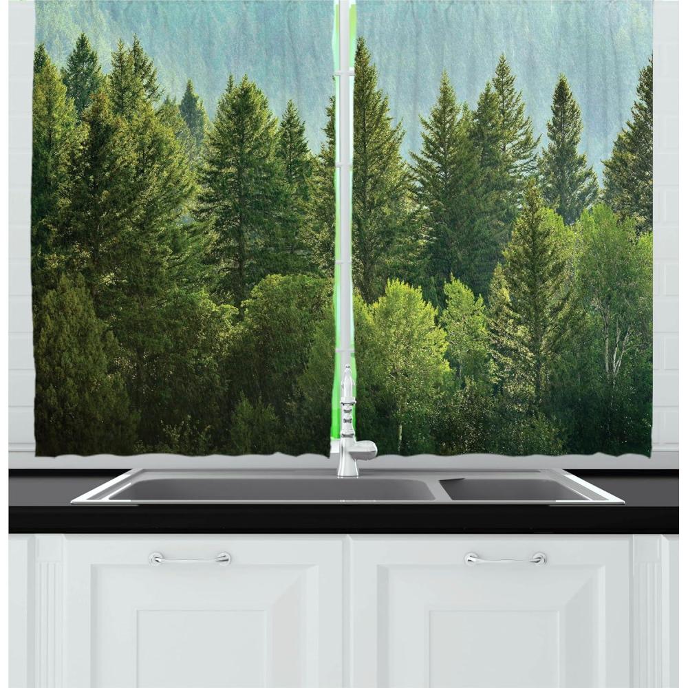 imageAmbesonne Red Kitchen Curtains Cartoon Style Motorcycle Bike Illustration on The White Background Design Print Window Drapes 2 Panel Set for Kitchen Cafe Decor 55 X 39 Black RubyGreen Aqua