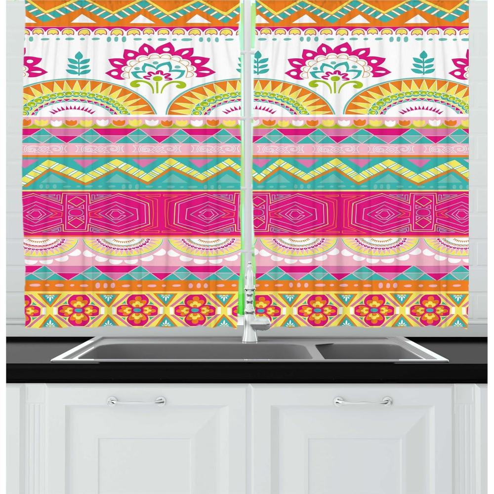 imageAmbesonne Red Kitchen Curtains Cartoon Style Motorcycle Bike Illustration on The White Background Design Print Window Drapes 2 Panel Set for Kitchen Cafe Decor 55 X 39 Black RubyPink Seafoam