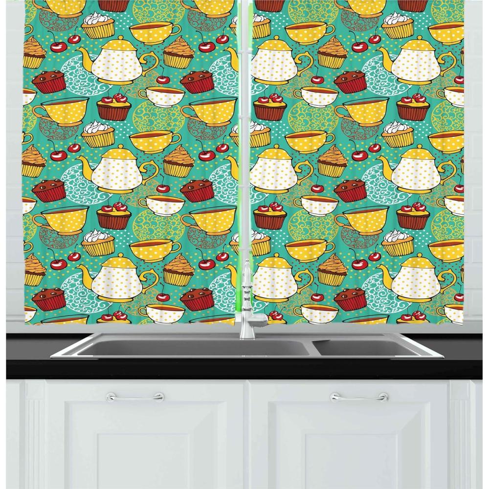 imageAmbesonne Red Kitchen Curtains Cartoon Style Motorcycle Bike Illustration on The White Background Design Print Window Drapes 2 Panel Set for Kitchen Cafe Decor 55 X 39 Black RubySeafoam Yellow