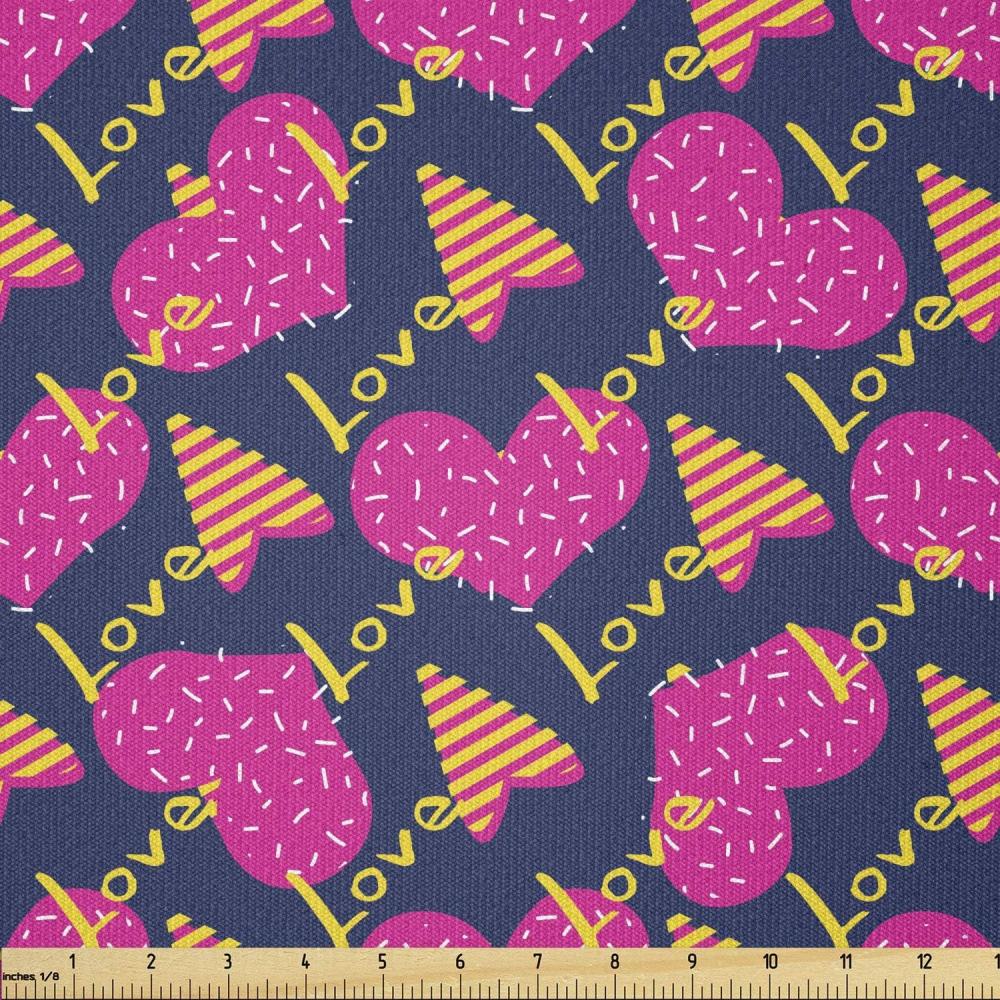 imageAmbesonne Romantic Fabric by The Yard Love Hearts Stripes Celebration Party Lovers Valentines Design Stretch Knit Fabric for Clothing Sewing and Arts Crafts 1 Yard Magenta Night Blue and YellowMagenta Night Blue and Yellow