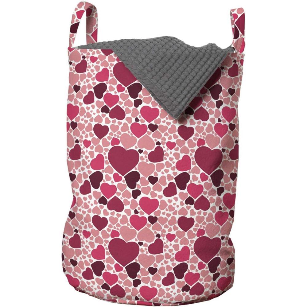 imageAmbesonne Romantic Laundry Bag Valentines Day Pattern with Heart Shapes in Gradient Pastel Love Hamper Basket with Handles Drawstring Closure for Laundromats 13 x 19 Coral Maroon and Magenta