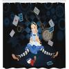 Ambesonne Alice in Wonderland Shower Curtain, Grown Giant Girl Sitting Flying Cards and Rose Checkered Cartoon, Cloth Fabric Bathroom Decor Set with Hooks, 69″ W x 75″ L, Dark Blue Charcoal Grey