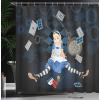 Ambesonne Alice in Wonderland Shower Curtain, Grown Giant Girl Sitting Flying Cards and Rose Checkered Cartoon, Cloth Fabric Bathroom Decor Set with Hooks, 69″ W x 75″ L, Dark Blue Charcoal Grey