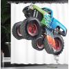 Ambesonne Cars Shower Curtain, Cartoon Monster Truck Cool Vehicle Modified to The Perfection Colorful Design, Cloth Fabric Bathroom Decor Set with Hooks, 69″ W x 84″ L, Aqua Green Black