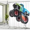 Ambesonne Cars Shower Curtain, Cartoon Monster Truck Cool Vehicle Modified to The Perfection Colorful Design, Cloth Fabric Bathroom Decor Set with Hooks, 69″ W x 84″ L, Aqua Green Black