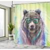 Ambesonne Cartoon Shower Curtain, Animal Map of The World for Cartoon Mountains Forests Happy Atlas, Cloth Fabric Bathroom Decor Set with Hooks, 69″ W x 84″ L, Yellow Green and Pale Blue(Lime Green)