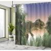 Ambesonne Cartoon Shower Curtain, Animal Map of The World for Cartoon Mountains Forests Happy Atlas, Cloth Fabric Bathroom Decor Set with Hooks, 69″ W x 84″ L, Yellow Green and Pale Blue(Peach Green Blue)
