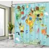 Ambesonne Cartoon Shower Curtain, Animal Map of The World for Cartoon Mountains Forests Happy Atlas, Cloth Fabric Bathroom Decor Set with Hooks, 69″ W x 84″ L, Yellow Green and Pale Blue(Yellow Green and Pale Blue)