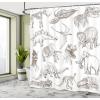 Ambesonne Cartoon Shower Curtain, Animal Map of The World for Cartoon Mountains Forests Happy Atlas, Cloth Fabric Bathroom Decor Set with Hooks, 69″ W x 84″ L, Yellow Green and Pale Blue(Dark Brown)