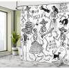 Ambesonne Cartoon Shower Curtain, Animal Map of The World for Cartoon Mountains Forests Happy Atlas, Cloth Fabric Bathroom Decor Set with Hooks, 69″ W x 84″ L, Yellow Green and Pale Blue(White and Black)
