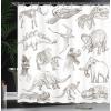Ambesonne Cartoon Shower Curtain, Animal Map of The World for Cartoon Mountains Forests Happy Atlas, Cloth Fabric Bathroom Decor Set with Hooks, 69″ W x 84″ L, Yellow Green and Pale Blue(Dark Brown)