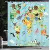 Ambesonne Cartoon Shower Curtain, Animal Map of The World for Cartoon Mountains Forests Happy Atlas, Cloth Fabric Bathroom Decor Set with Hooks, 69″ W x 84″ L, Yellow Green and Pale Blue(Yellow Green and Pale Blue)