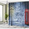 Ambesonne Cartoon Shower Curtain, Forest Secret Swing Old Tree Curly Half Moon Shaped Lamps Butterflies Print, Cloth Fabric Bathroom Decor Set with Hooks, 69″ W x 75″ L, Brown Khaki(Violet Blue Vermilion)