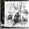 Ambesonne Cartoon Shower Curtain, Forest Secret Swing Old Tree Curly Half Moon Shaped Lamps Butterflies Print, Cloth Fabric Bathroom Decor Set with Hooks, 69″ W x 75″ L, Brown Khaki(Black White)