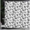 Ambesonne Cartoon Shower Curtain, Forest Secret Swing Old Tree Curly Half Moon Shaped Lamps Butterflies Print, Cloth Fabric Bathroom Decor Set with Hooks, 69″ W x 75″ L, Brown Khaki(Charcoal White)